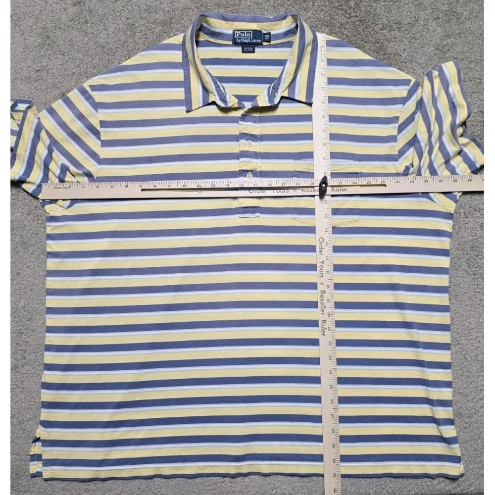 VTG Polo Ralph Lauren Shirt Mens 4XB Blue Butter Yellow Pocket‎ Polo EUC
